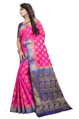 Magenta woven cotton silk saree with blouse 3
