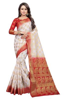 White woven cotton silk saree with blouse 1
