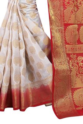 White woven cotton silk saree with blouse 3