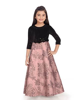 pink embroidered kids girl gowns 1