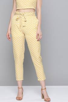Mustard Chevron Tapered Belted Pant