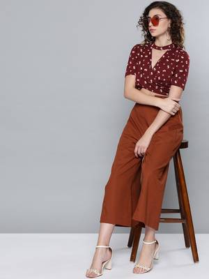 Maroon Floral Choker Neck Wrap Crop Top 4