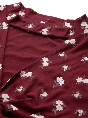 Maroon Floral Choker Neck Wrap Crop Top 5