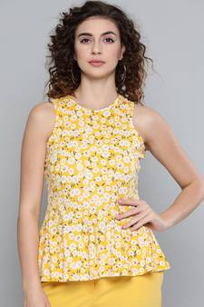 Yellow Ditsy Floral Box Back Peplum Top
