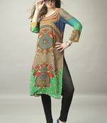 Green and Blue Georgette Digital Print Pakistani Kurti