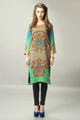 Green and Blue Georgette Digital Print Pakistani Kurti 2