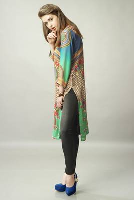 Green and Blue Georgette Digital Print Pakistani Kurti 3
