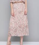Beige Geometric Print Pleated Longline Skirt