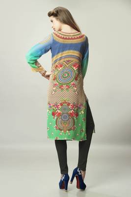 Green and Blue Georgette Digital Print Pakistani Kurti 4
