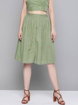 Olive Schiffli Buttoned Skirt 1