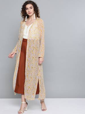 Yellow Ditsy Floral Side Slit Longline Shrug 1