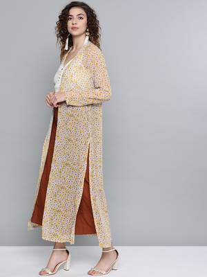 Yellow Ditsy Floral Side Slit Longline Shrug 2