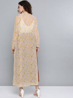 Yellow Ditsy Floral Side Slit Longline Shrug 3