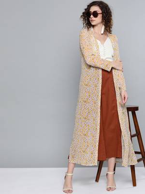 Yellow Ditsy Floral Side Slit Longline Shrug 4