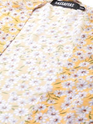 Yellow Ditsy Floral Side Slit Longline Shrug 5