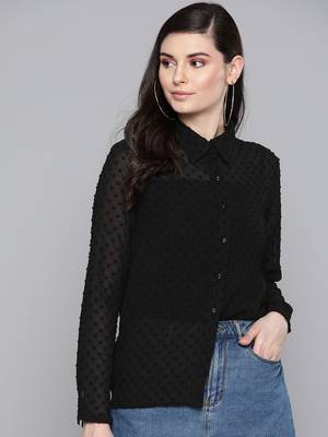Black Dobby Sheer Boxy Shirt 1