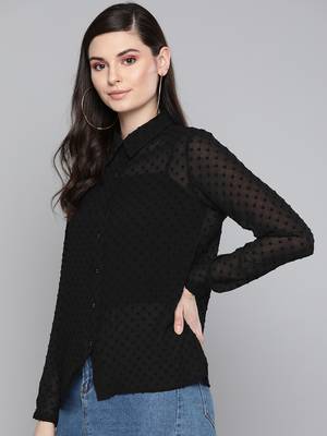 Black Dobby Sheer Boxy Shirt 2