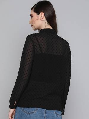 Black Dobby Sheer Boxy Shirt 3