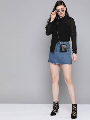 Black Dobby Sheer Boxy Shirt 4