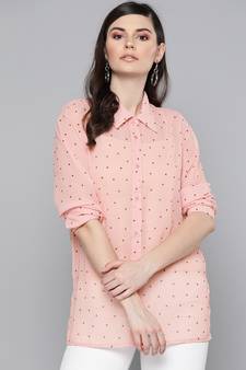 Pink Polka Dot Boxy Sheer Shirt