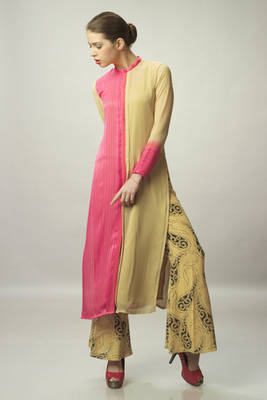 Beige and Pink Georgette Kurti 1