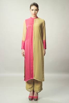 Beige and Pink Georgette Kurti 2