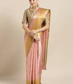 Pink woven silk blend saree with blouse