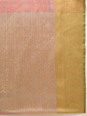 Pink woven silk blend saree with blouse 4