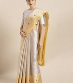Silver woven silk blend saree with blouse