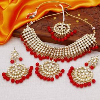Wedding Wear Kundan Beaded Necklace Set With Mang Tikka 1