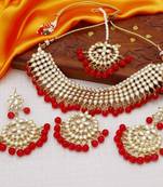 Wedding Wear Kundan Beaded Necklace Set With Mang Tikka