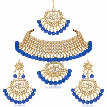 Wedding Wear Kundan Beaded Necklace Set With Mang Tikka 1