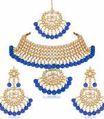 Wedding Wear Kundan Beaded Necklace Set With Mang Tikka