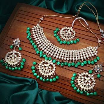 Wedding Wear Kundan Beaded Necklace Set With Mang Tikka 1