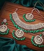Wedding Wear Kundan Beaded Necklace Set With Mang Tikka