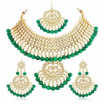 Wedding Wear Kundan Beaded Necklace Set With Mang Tikka 2