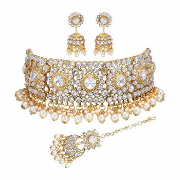 Wedding Wear Kundan Beaded Collar Necklace Set With Mang Tikka 1