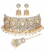 Wedding Wear Kundan Beaded Collar Necklace Set With Mang Tikka