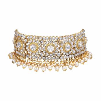 Wedding Wear Kundan Beaded Collar Necklace Set With Mang Tikka 2