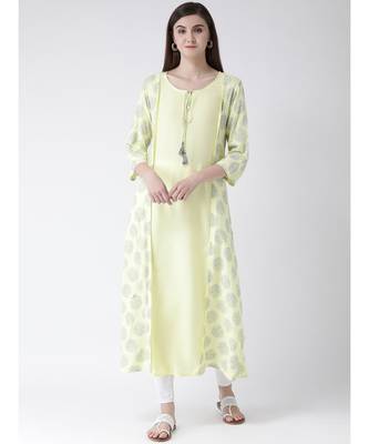 Women Lime Yellow Rayon A-line Kurta 1