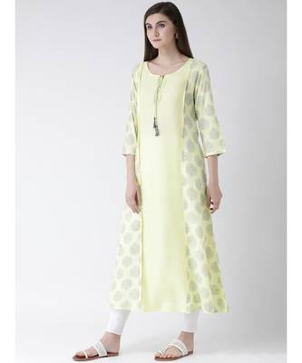 Women Lime Yellow Rayon A-line Kurta 2