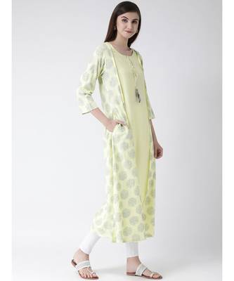 Women Lime Yellow Rayon A-line Kurta 3