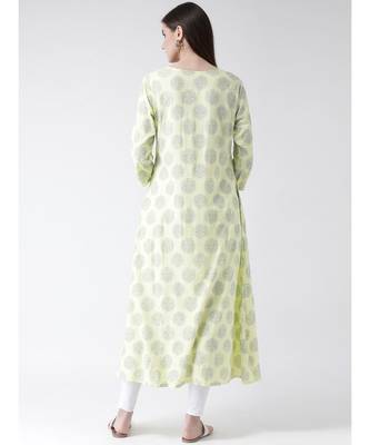 Women Lime Yellow Rayon A-line Kurta 4