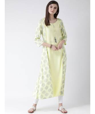 Women Lime Yellow Rayon A-line Kurta 5