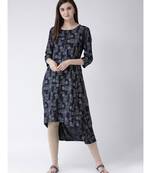 Women Navy Blue Rayon A-line Kurta