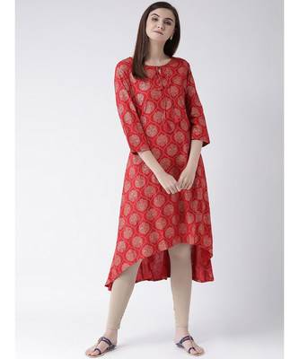 Women Red Rayon A-line Kurta 1