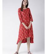 Women Red Rayon A-line Kurta