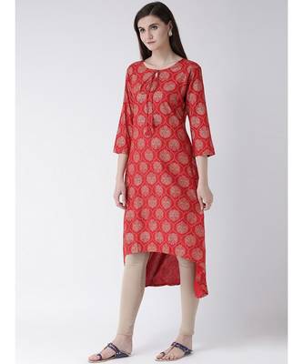 Women Red Rayon A-line Kurta 2