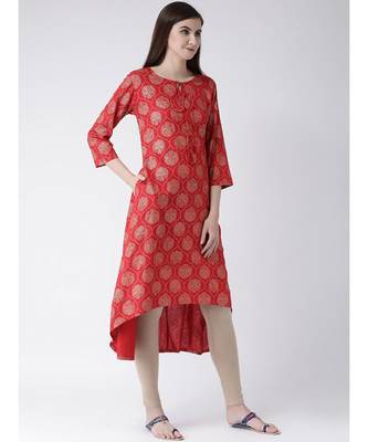 Women Red Rayon A-line Kurta 3