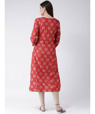 Women Red Rayon A-line Kurta 4